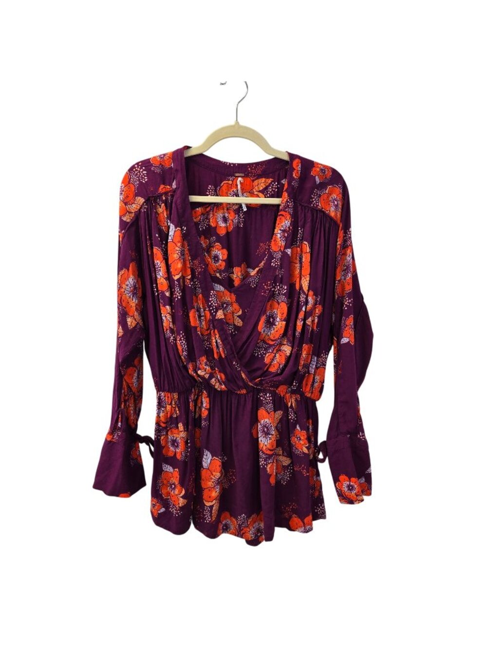 Free People Tuscan Dreams 100% Viscose Tunic Wrap Blouse Size Small
